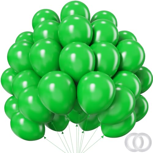 Green Balloons - 12 inch 100pcs Latex - Round Green Birthday Balloons with 2 Ribbons for Birthday, Dinosaur, Jungle, St Patricks, Baby Shower Party Decorations - color: Green, size: 12 Inch 100PCS