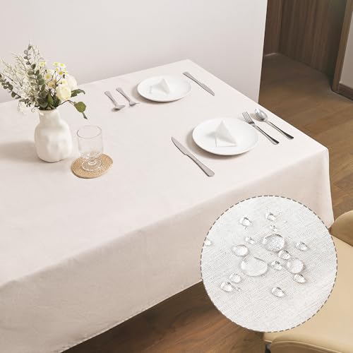 Rectangle Tablecloth Linen Texture Waterproof and Stain-Resistant Table Cloth, Kitchen Dining Table Decoration, 52 x 70 inch Fabric Beige - color: Beige, size: 70" x 52" (Rectangular)