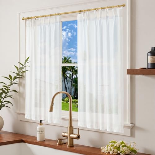 jinchan Pinch Pleated Linen Blend Curtains 54 Inch 2 Panels Light Filtering Modern Farmhouse Back Tab Drapes for Living Room Bedroom White - color: Pinch Pleated White, size: 38"W x 54"L (Pack of 2)