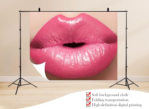 15x10ft Shiny Pink Lipstick Close Up Backdrop Lip Care Beauty Scene Photo Background Tapestry for Cosmetic Brand Party Makeup Event Photography Home Decorations Studio Props - size: 15x10ft