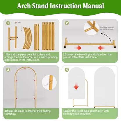 Arch Backdrop Stand and Cover Set, 7.2 x 4FT Gold Metal Wedding Arch for Ceremony, Heavy Duty Balloon Arch Stand with White Spandex Cover for Birthday Party, Baby Shower, Graduation, Event Decor - size: 7.2 Ft