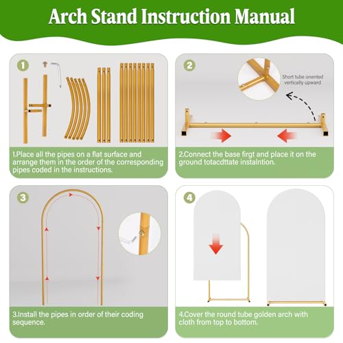 Arch Backdrop Stand and Cover Set, 6 x 2.6FT Gold Metal Wedding Arch for Ceremony, Heavy Duty Balloon Arch Stand with White Spandex Cover for Birthday Party, Baby Shower, Graduation, Event Decor - size: 6 FT