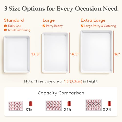 Lifewit Serving Tray for Party Supplies, Reusable Serving Platter for Catering, Snack, Fruit, Charcuterie, Appetizer, Plastic Food Trays, Hosting Essentials, BPA Free, White, 4 Pcs, Large(15" x 10") - size: Large(15x10)