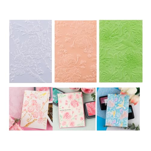 3PCS 3D Flowers and Birds Embossing Folders for Card Making,Embossing Template Paper Card Embossing Stencil for DIY Scrapbooking Photo Album Card Paper Craft Decoration 6.3" L x 4.5" W(16x11.5cm) - color: Flowers and Birds