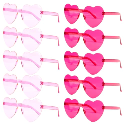 RAINFLOW 10PCS Heart Shaped Sunglasses Bulk Party Glasses - 2 Styles of Pink Heart Glasses for Adults Party Gift Favors