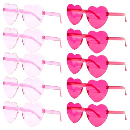 RAINFLOW 10PCS Heart Shaped Sunglasses Bulk Party Glasses - 2 Styles of Pink Heart Glasses for Adults Party Gift Favors