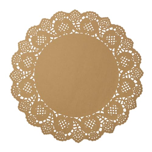 Phantomon 100 Pcs Brown Lace Paper Doilies – Disposable Natural Undyed Paper Placemats Uncolored, Eco-Friendly for Cakes, Dessert, Dining Table, Weddings, Birthday Parties (13.5 Inch) - size: 13.5 Inch