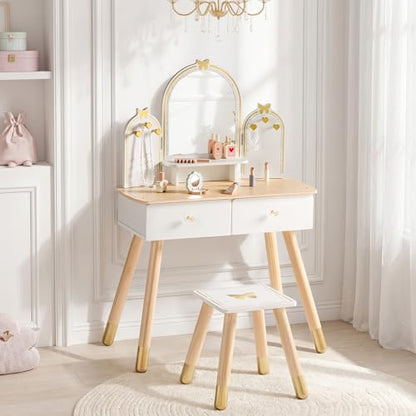 ROBUD Kids Vanity Table and Chair Set, Girls Vanity Set with Mirror, Pretend Play Kids Vanity, Makeup Dressing Table with Drawer and Accessories, Age 3+ (Platinum) - color: Platinum