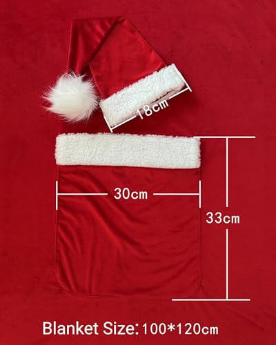 Zeroest Newborn Photography Blanket with Pocket & Santa Hat - Newborn Photoshoot Props - Boys & Girls Posing Stretch Fabric Beanbag Cover 47.2" x 39.3" (Red) - color: Red