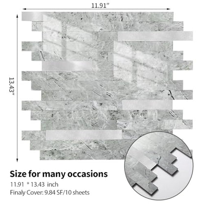 Yipscazo 10 Sheets Peel and Stick Stone Metal Tile Backsplash, Stick on Tiles for Backsplash Kitchen, Bathroom, Laundry Room, Camper, Fireplace (12'' X 12'', Polished Gray) - color: Polished Gray