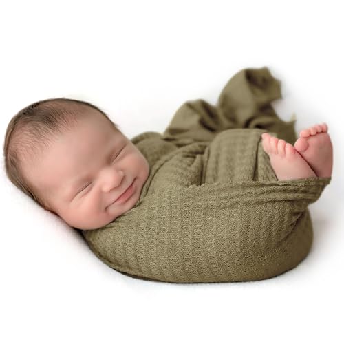 Newborn Photography Props for Baby Boys and Girls Newborn Wraps for Infant Baby Photoshoot Waffle Texture Knit Blanket - color: Rosemary