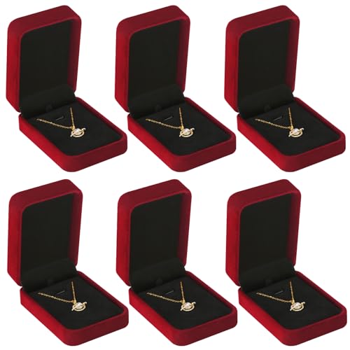 LETURE 6 Pieces Velvet Jewelry Gift Boxes for Necklace Pendant Bracelet Ring Earring, Jewelry Storage Display Case for Christmas Wedding Engagement Birthday Anniversary (Pendant Box-6PCS-RED) - color: Pendant Box-6PCS-RED