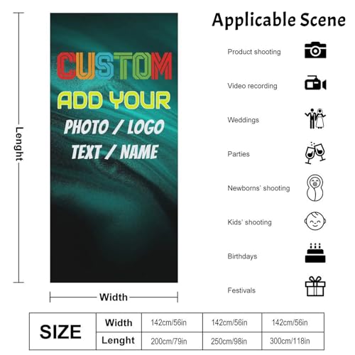 Custom Backdrop, Personalized Backdrops Photography Cloth Design Your Own Photo Logo Text, Custom Backdrop for Photography Screen Sheet Video Studio Portrait Photoshoot Parties - 56"×118" - color: 56"×118" / 142×300cm