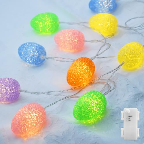YOLIGHT Easter Decorations Egg Lights Fairy Light Battery Operated with Timer, 6.5ft 10 LED Easter Lights String for Table Home Tree Mantel Party Décor, Indoor & Outdoor - style: Colorful Eggs