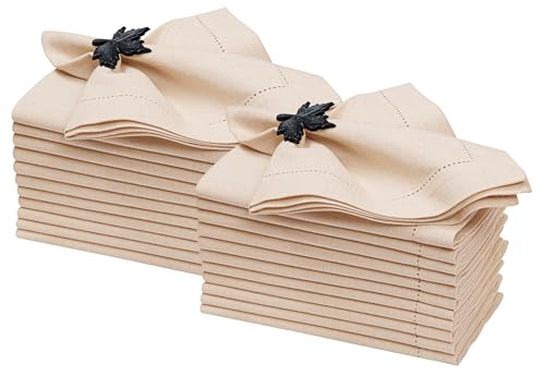 Linen Flax Cotton Cloth Dinner Napkins Set of 24-18x18 Natural Fabric with Hemstitched Mitered Corners - Machine Washable Wedding, Cocktail & Party Table Napkins - Natural - color: Natural, size: 18" x 18" (Set of 24)