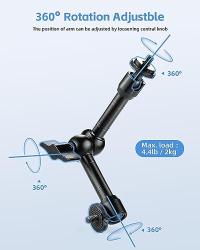UTEBIT 9 inch Magic Arm with Super Clamp, 360° Ball Heads with 1/4" & 3/8" Threads Screws Articulating Magic Arm Camera Mount for Monitor, Flash, LED Light, Microphone, Camera Cage, Action Camera - size: 9inch