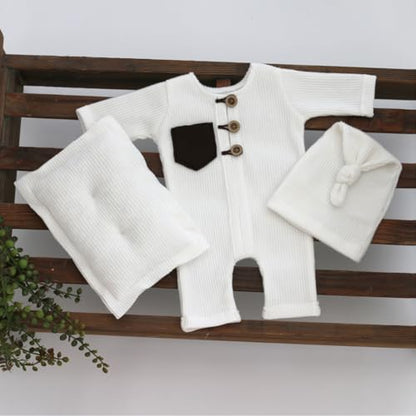 Newborn Photography Outfits Boy Girl Baby Photo Romper Knit Bodysuit Outfit Prop - color: White