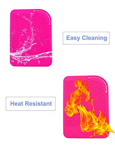 Heat Resistant Mat for Curling Iron, Flat Irons and Hair Straightener Hair Styling Tools 9" x 6.5", Food Grade Silicone, Pink - color: Pink