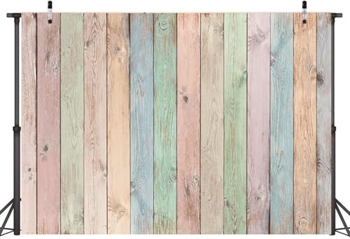 Colorful Wood Backdrop 8x6FT Easter Pastel Rustic Wooden Photography Background Easter Baby Shower Birthday Party Decorations Portrait Photoshoot Studio Props - size: 8x6FT