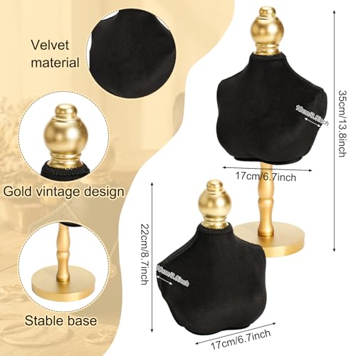 AceOrbit 2 Pcs Vintage Velvet Necklace Display Stand Mannequin Velvet Jewelry Necklace Holder Elegant Decor for Wedding Jewelry Selling Trade Shows(Black,13.8 and 6.7 Inches) - color: Black, size: 13.8 and 6.7 Inches