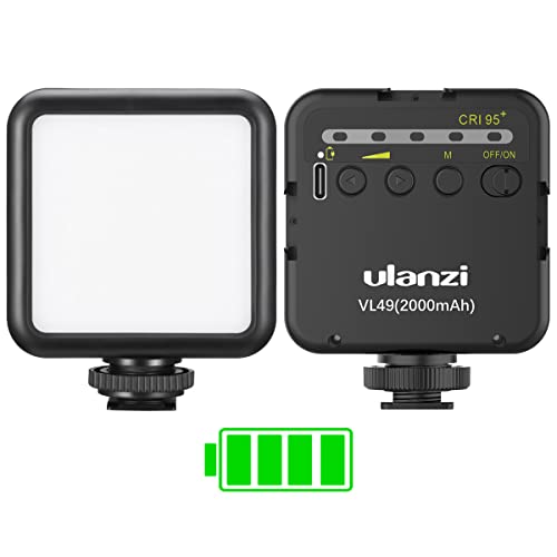 ULANZI VL49 2000mAh LED Video Light w 3 Cold Shoe, Rechargeable Soft Light Panel, Portable Photography Lighting for DJI OSMO Sony DSLR Canon Camera GoPro Vlogging - color: Black