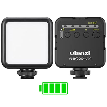 ULANZI VL49 2000mAh LED Video Light w 3 Cold Shoe, Rechargeable Soft Light Panel, Portable Photography Lighting for DJI OSMO Sony DSLR Canon Camera GoPro Vlogging - color: Black