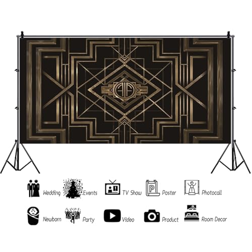 15x10ft Theme Backdrops for Photography Black and Golden Retro Texture Background Luxury Party Crazy Carnival Happy Birthday Party Portrait Booth Photo Studio Video Shooting Props - size: 15x10ft