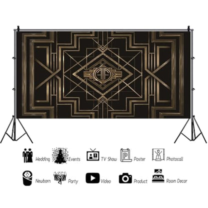 15x10ft Theme Backdrops for Photography Black and Golden Retro Texture Background Luxury Party Crazy Carnival Happy Birthday Party Portrait Booth Photo Studio Video Shooting Props - size: 15x10ft