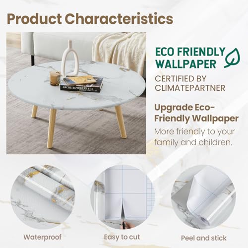 practicalWs Glossy Marble Wallpaper Peel and Stick White/Gold Granite Contact Paper Removable Wall Paper for Kitchen Countertop Cabinet Furniture 11.8" x 78.7" - color: Gold/White, size: 11.8" x 78.7"