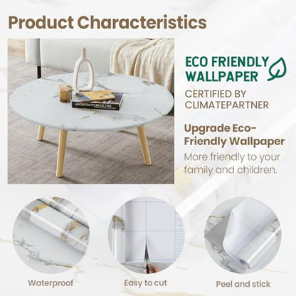 practicalWs Glossy Marble Wallpaper Peel and Stick White/Gold Granite Contact Paper Removable Wall Paper for Kitchen Countertop Cabinet Furniture 11.8" x 78.7" - color: Gold/White, size: 11.8" x 78.7"