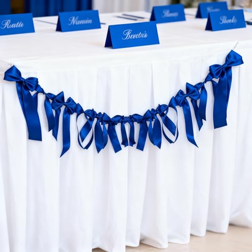 Meseey Royal Blue Satin Bow Garland Banner, Coquette Decor for Bachelorette Party, Bridal Shower Backdrop, Wedding Engagement Birthday Party Supplies, Photo Booth Props, Satin Ribbon Bow Decorations - color: Royal Blue