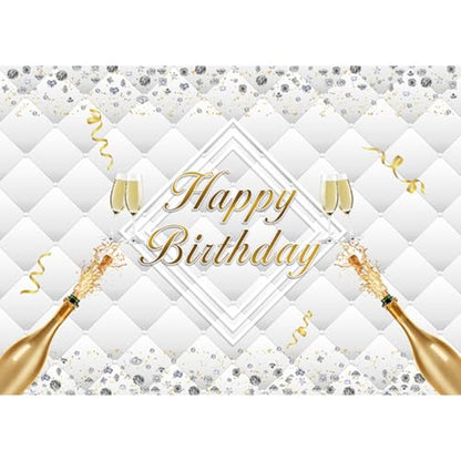 8x6ft Happy Birthday Backdrop Luxury Diamonds Headboard Texture Photography Background for Birthday Adult Champagne Party Decorations Photo Booth Props - size: 8x6ft
