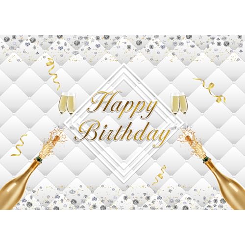 6x4ft Happy Birthday Backdrop Luxury Diamonds Headboard Texture Photography Background for Birthday Adult Champagne Party Decorations Photo Booth Props - size: 6X4FT