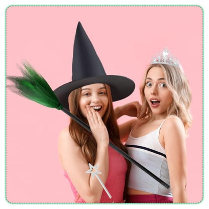 24 Pcs Witch Hats Glitter Star Wands Princess Crowns Set Black Wizard Hats Sparkling Princess Accessories - color: Green