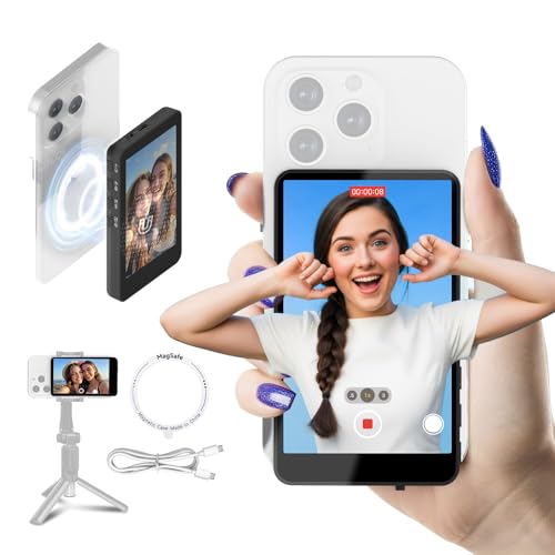 Synco XView Selfie Monitor Screen for iPhone 7-16 Series, Secure Private Wireless P2P, 4K/1080p Magnetic Back Camera Vlog Monitor with 164FT Range for YouTube TikTok (Black) - color: Black
