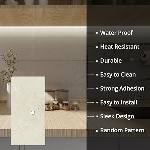 Peel and Stick Wall Panels, PP Marble Tiles 11.8"x23.6" 8 Sheets for Laundry Room, Basement, Entryway & Wet Bar Backsplash (Beige Rosa Girona) - color: Beige Rosa Girona
