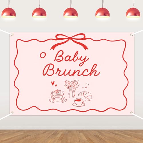 Baby Brunch Backdrop Red Brunch Themed Party Decorations Breakfast Food Coffee Bow Photography Background for Boys Girls Let's Brunchs Theme Baby Shower Indoor Outdoor Photo Props Supplies 5 * 3ft - color: red