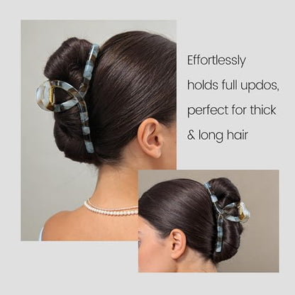 Large Butterfly Hair Claw Clips with Long Thick Hair Big 5.1" Ripple Clips Hair Accessories for Women Girls Gifts 2 Pcs - color: RippleBlueBrown-2