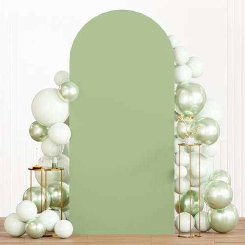 MODFUNS 7.2ft Arch Cover Sage Green Spandex Arch Backdrop Cover Fitted Arch Covers Stretchy Backdrop 2-Sided Arch Stand Covers Chiara Wall Covering for Wedding Party Prom Banquet Reception - color: Sage Green, size: 4 FT x 7.2 FT