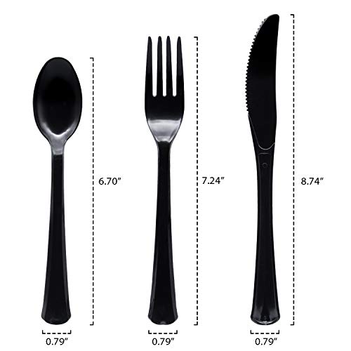 Party Essentials Extra Heavy Duty Hard Plastic Cutlery Combo Pack, Full Size Knives/Forks/Spoons, Black, 48-Pieces/ 16-Place Settings (N1224BK-2) - color: Black, size: 48-Pieces/ 16-Place Settings