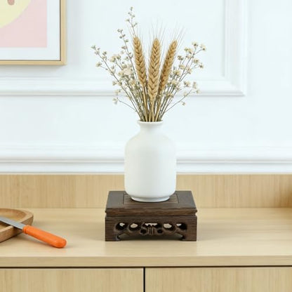 Traditional Craft Wooden Base Wood Display Stand Oriental Square Shape Pedestal 4" x 4" - color: N-4"