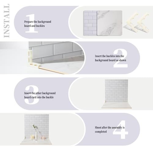 2 PCS Boards Photo Backdrop for Flat Lay, Food Photography Background 24x24 Inch, White Marble Subway Tile Tabletop Backdrop Board BEIYANG - color: Marble+Subway Tile