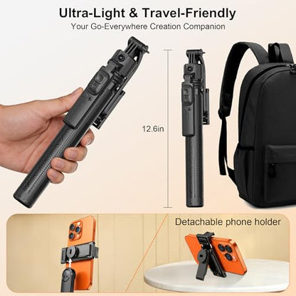 63" Tripod for iPhone with Light Remote, Detachable Phone Holder, Auto Face Tracking Tripod for Travel, Lightweight Selfie Stick Tripod for Video Recording, Compatible with Phone/Action Camera - size: Tripod With 2 Mini Square Lights