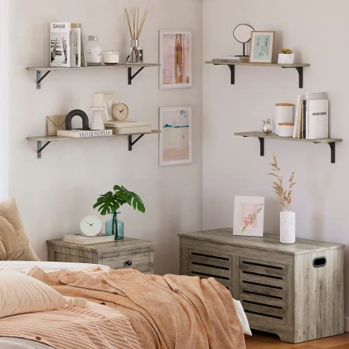 DINZI LVJ Long Shelf, 31.5 Inch Large Wall Mounted Shelves Set of 2, Easy-to-Install, Display Ledges with Sturdy Metal Brackets for Living Room, Bathroom, Bedroom, Kitchen, Laundry Room, Gray Wash - color: Grey Wash, size: 31.5 Inch