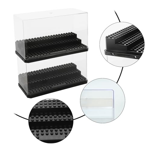 Acrylic Minifigure Display Case Stackable Action Figures Blocks Display Box, Clear Dustproof Display Case Box for Lego Lovers - color: Black, size: Medium 2 Pack