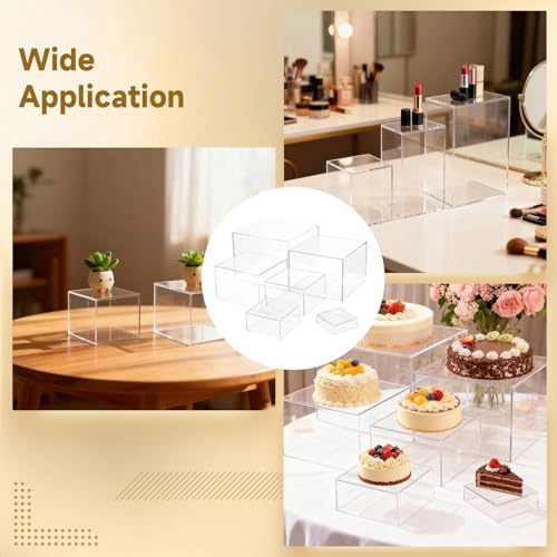 6 PCS Acrylic Risers Acrylic Boxes for Buffet Table Party Cupcake Candy Desset, Nesting Risers Display Stands Cube Boxes with Hollow Bottoms, 6 Sizes