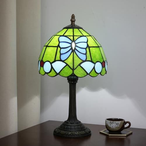 Tiffany Stained Glass Table Lamp Green Butterfly Style 8inch Cute and Unique Bedside Table lamp, Living Room Dining Room Bedroom Decoration Desk lamp Atmosphere lamp Creative Gift - color: Green