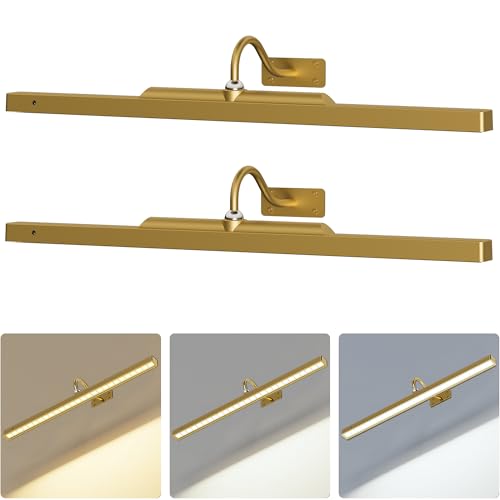 2 Pack 24 Inch Wall Lights for Pictures - Cordless Rechargeable Wall Sconces with Dimmable Remote for Above Mirror, Painting & Décor (Antque Gold) - color: Antique Gold, size: 24IN-2pack