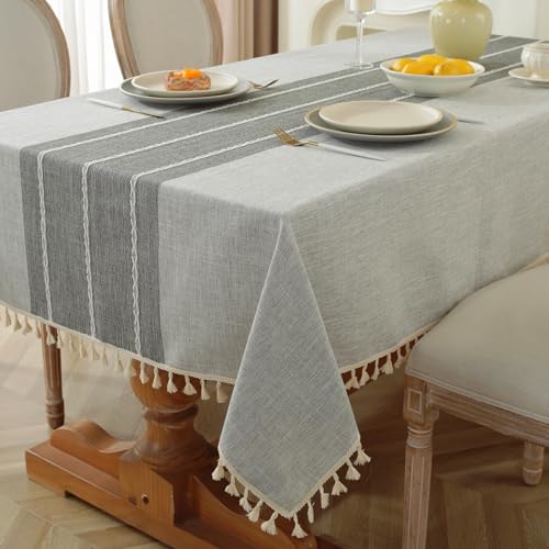 Alsoo Grey Tablecloth Square 55 x 55 Inch, Waterproof Washable Wrinkle Free Table Cloth Cotton Linen Heavy Duty Fabric for Outdoor Picnic Camping Kitchen - color: A-grey Lines, size: 55" x 55" (Square)