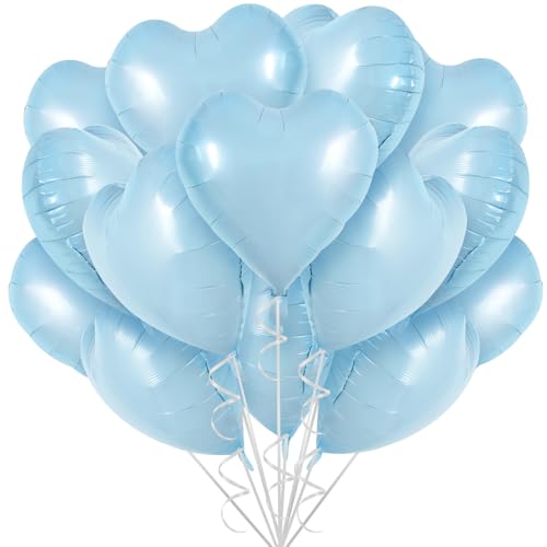 TONIFUL 30Pcs 18 Inch Baby Blue Heart Balloons Pastel Blue Heart Shape Foil Mylar Balloons Decoration for Birthday Valentine's Day Wedding Bridal Shower Anniversary Engagement Party Supplies - color: Baby Blue